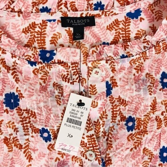 New! Talbots Pintuck Voile Floral Peasant Top Blouse Petite - Picture 10 of 11